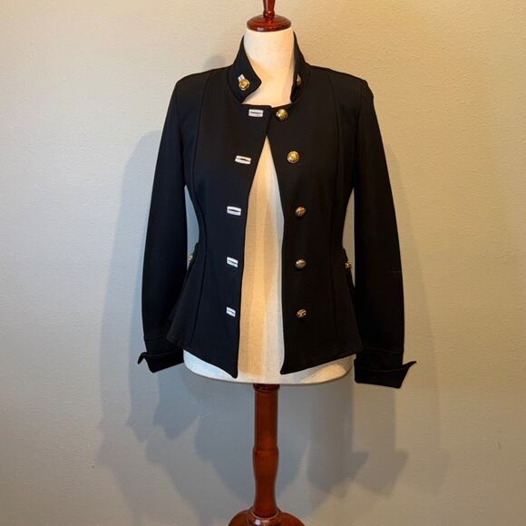 Joseph Ribkoff jacket military style black Ponte knit with gold buttons Sz 6 - Picture 2 of 10